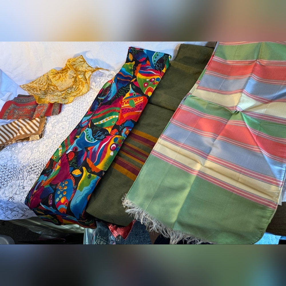 Lots of Bright silk Scarfs